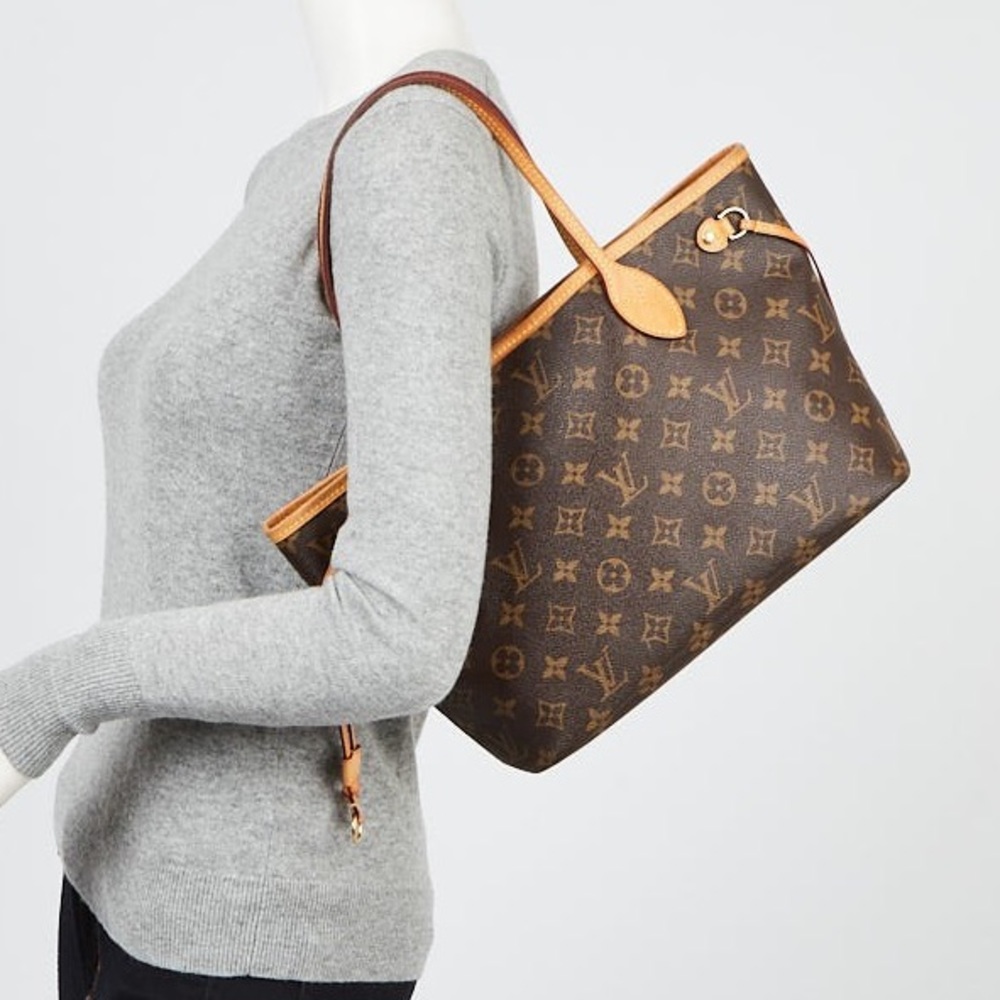 LOUIS VUITTON LV Neverfull PM Monogram Brown Canvas Tote Hand Bag Purse